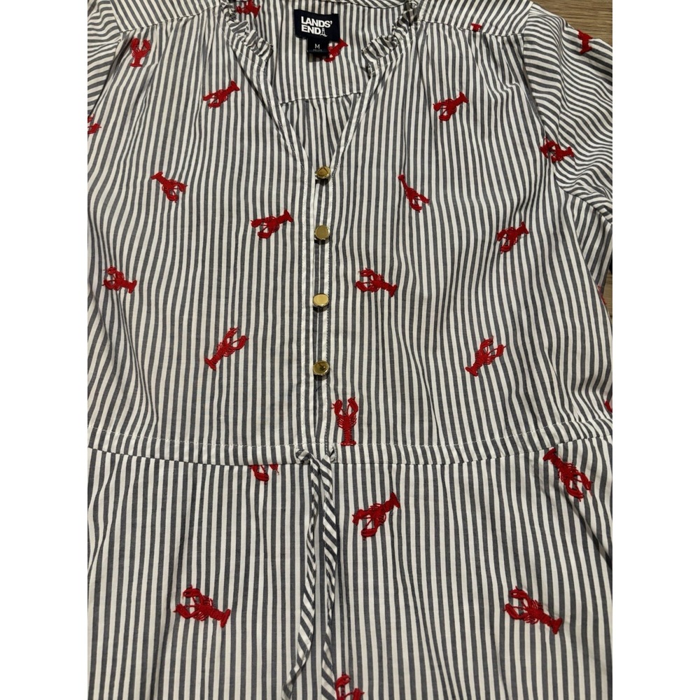 Lands' End Long Sleeve Lobster Embroidery Mini Popover Dress Medium 10/12 - Picture 3 of 11